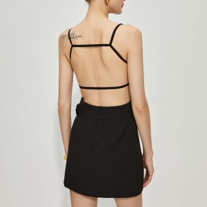 Chic Backless Short Dress with Removable Belt for Y2K Aesthetic and Coquette Style