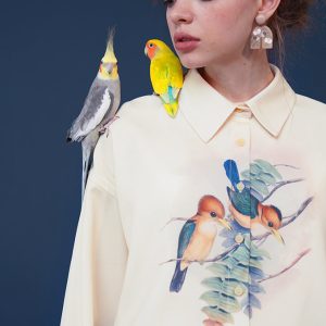 Chic Bird-and-Flower Blouse for a Y2K Aesthetic Look in Nature-Inspired Fashion