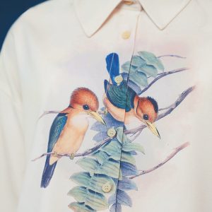 Chic Bird-and-Flower Blouse for a Y2K Aesthetic Look in Nature-Inspired Fashion