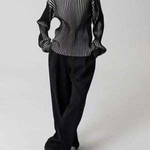 Chic Black and White Contrast Turtleneck Knit Sweater for Y2K and Grunge Aesthetic Styles