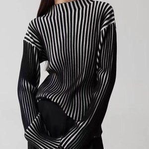 Chic Black and White Contrast Turtleneck Knit Sweater for Y2K and Grunge Aesthetic Styles