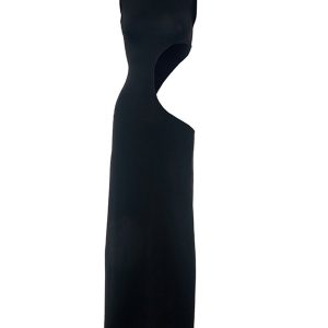 Chic Black Mock Neck Cutout Tank Dress for Y2K Aesthetic and Coquette Style