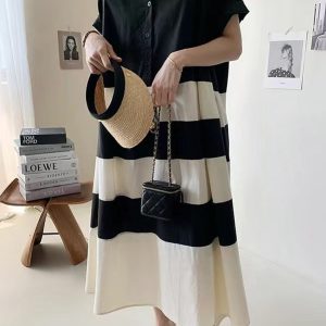 Chic Black & White Oversized Shirt Dress - Y2K Fashion Essential for Effortless Style