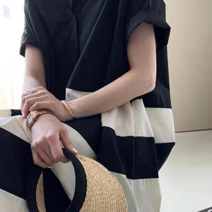 Chic Black & White Oversized Shirt Dress - Y2K Fashion Essential for Effortless Style