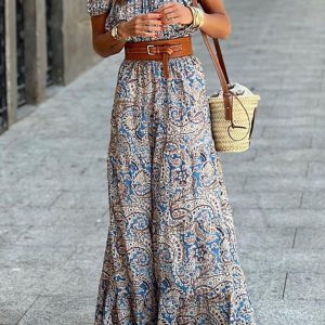 Chic Bohemian Boat Neck Short Sleeve Dress for Effortless Y2K Style and Aesthetic Appeal