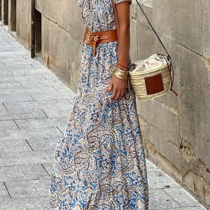 Chic Bohemian Boat Neck Short Sleeve Dress for Effortless Y2K Style and Aesthetic Appeal