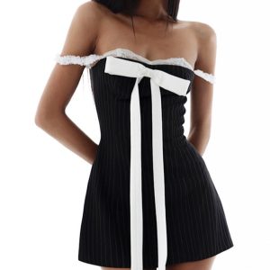 Chic Bow Lace Mini Dress - Y2K Aesthetic Tube Dress for Cute Coquette Style