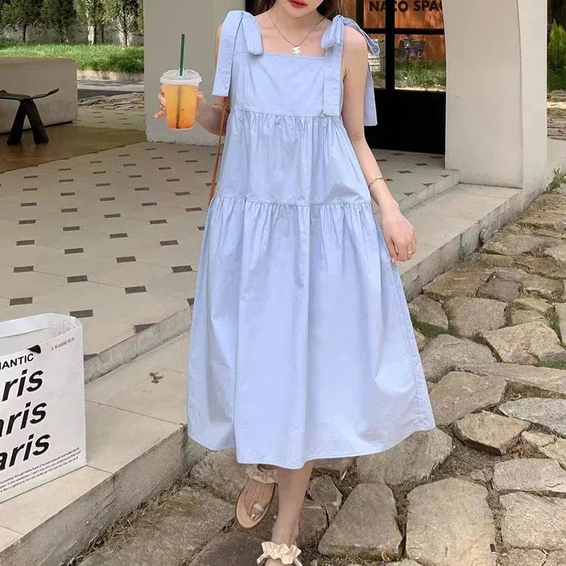 Chic Bow Tie Suspenders Dress for Women - Waist-Defining Spring/Summer 2024 Princess Style