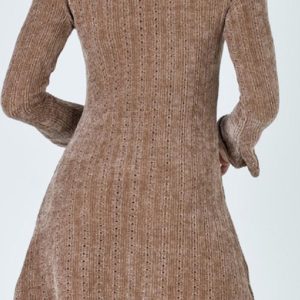 Chic Brown Off-Shoulder Mini Dress for Y2K Fashion Lovers and Coquette Aesthetic Enthusiasts