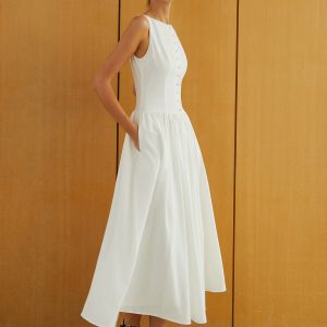 Chic Button-Front Sleeveless Dress with Pockets for Effortless Y2K Aesthetic Style