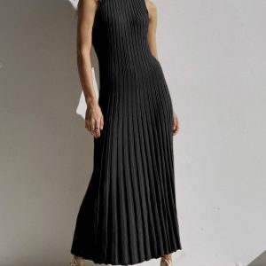 Chic Camille Knit Pleat Maxi Dress for Y2K Aesthetic and Coquette Style Outfits