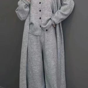 Chic Casual Knitted 3-Piece Set: Long Jacket, Vest, and Pants for Effortless Y2K Style