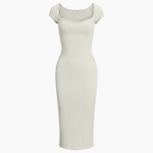 Chic Cold Shoulder Ribbed Midi Knit Dress for Y2K Aesthetic and Coquette Style