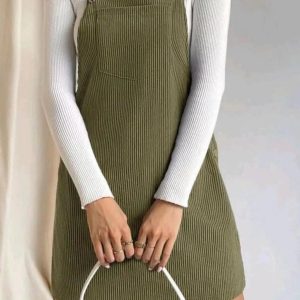 Chic Corduroy Button Strap Dress for Y2K Aesthetic and Coquette Style Outfits