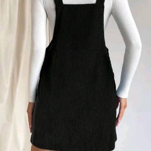 Chic Corduroy Button Strap Dress for Y2K Aesthetic and Coquette Style Outfits