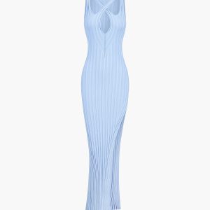 Chic Criss Cross Cutout Ribbed Long Dress - Y2K Aesthetic Fashion Essential