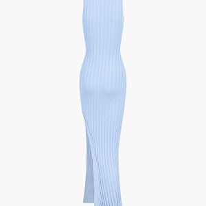 Chic Criss Cross Cutout Ribbed Long Dress - Y2K Aesthetic Fashion Essential