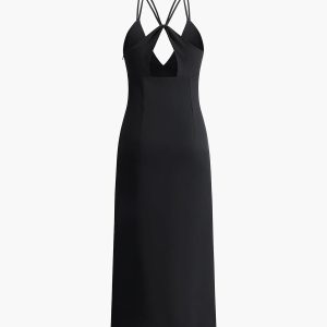 Chic Crisscross Backless V-Neck Midi Dress for Y2K Aesthetic and Coquette Style