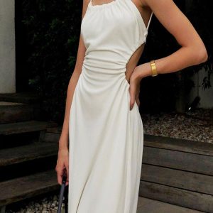 Chic Cut-Out Backless Strappy White Dress for Y2K Fashion and Coquette Aesthetic