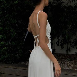 Chic Cut-Out Backless Strappy White Dress for Y2K Fashion and Coquette Aesthetic