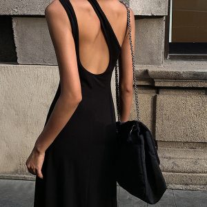 Chic Cutout Backless Knit Dress for Y2K Fashion Lovers - Trendy Aesthetic Style