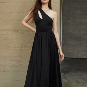 Chic Cutout One Shoulder Knit Dress - Y2K Aesthetic Long Dress for Stylish Outfits