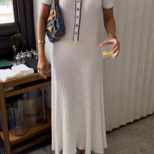 Chic Deep V Neck Maxi Dress for Women - 2023 Autumn Slim Fit Knitted Bodycon Streetwear