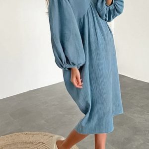 Chic Double Crepe V Neck Puff Sleeve Dress for Effortless Y2K Aesthetic Style