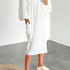 Chic Double Crepe V Neck Puff Sleeve Dress for Effortless Y2K Aesthetic Style