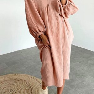 Chic Double Crepe V Neck Puff Sleeve Dress for Effortless Y2K Aesthetic Style