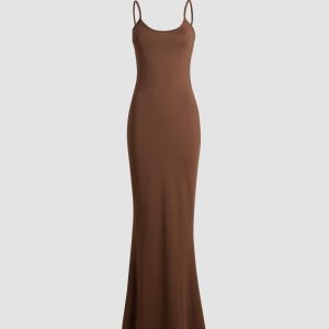 Chic Double Espresso Cami Slip Maxi Dress for Y2K Fashion and Coquette Aesthetic Lovers