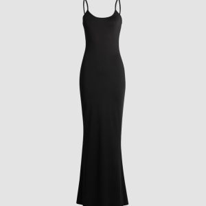 Chic Double Espresso Cami Slip Maxi Dress for Y2K Fashion and Coquette Aesthetic Lovers