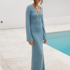 Chic Eyelet Knit Sweater Dress for Effortless Y2K Style and Cozy Vacation Vibes