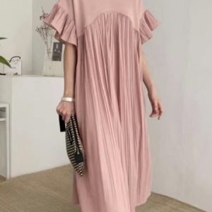 Chic French Casual Split-joint Pleated Dress for Effortless Y2K Aesthetic Style