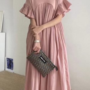 Chic French Casual Split-joint Pleated Dress for Effortless Y2K Aesthetic Style