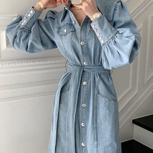 Chic French Retro Denim Dress with Port Style for Effortless Y2K Aesthetic Fashion