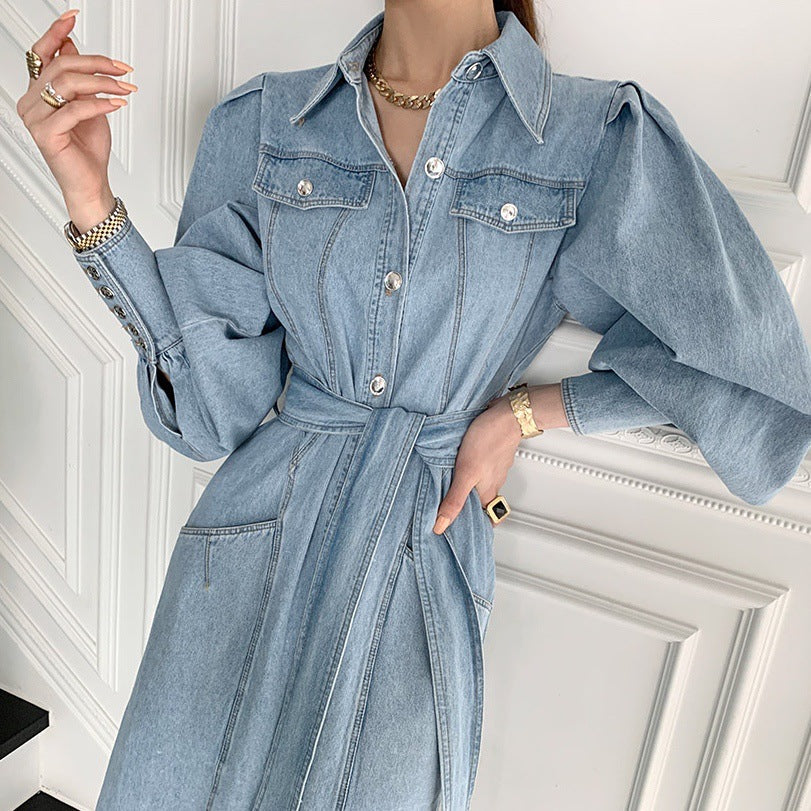 Chic French Retro Denim Dress with Port Style for Effortless Y2K Aesthetic Fashion