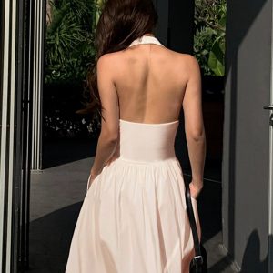 Chic Halter Backless Dress with Pockets - Perfect for Y2K Fashion and Coquette Aesthetic