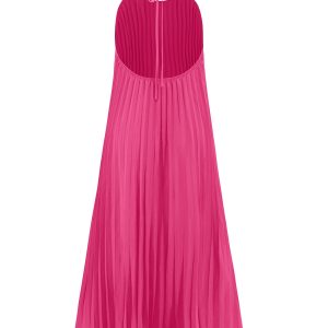 Chic Halter Neck Pleated A-Line Dress for Y2K Fashion and Coquette Aesthetic Styles