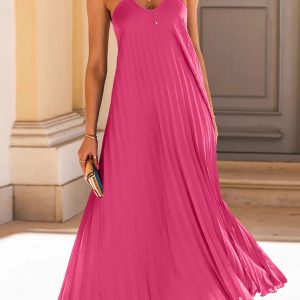 Chic Halter Neck Pleated A-Line Dress for Y2K Fashion and Coquette Aesthetic Styles