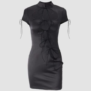 Chic Hermetic Silk Tie Mini Dress for Y2K Aesthetic and Coquette Style Fashion