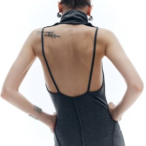 Chic High Neck Backless Solid Dress for Y2K Aesthetic and Coquette Style Outfits