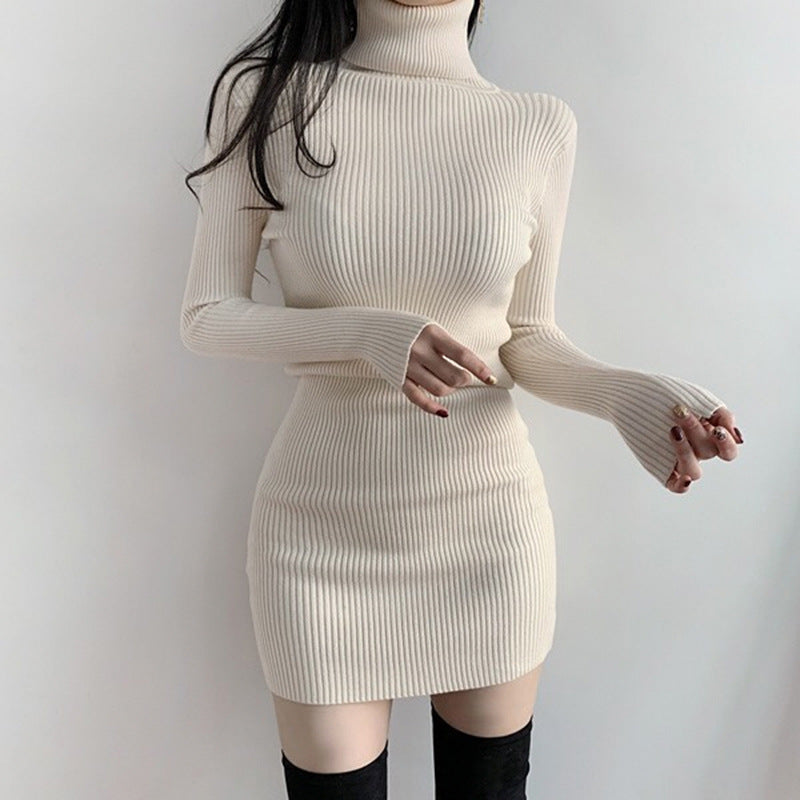 Chic High Neck Long Sleeve Hip Dress in Y2K Style for Effortless Aesthetic Outfits