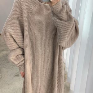 Chic High Neck Solid Color Long Sleeve Knit Dress for Y2K Aesthetic Fashion Lovers