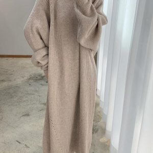 Chic High Neck Solid Color Long Sleeve Knit Dress for Y2K Aesthetic Fashion Lovers