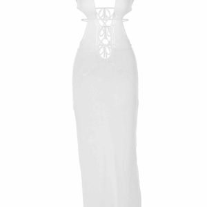 Chic Hollow Out Knitted Dress with Lace Up Detail for Y2K and Coquette Aesthetic