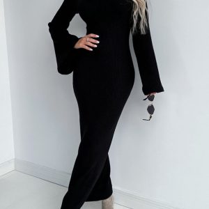 Chic Knitted Bell Sleeve Mermaid Dress for Y2K Fashion Lovers and Coquette Aesthetic Enthusiasts