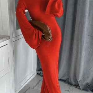 Chic Knitted Bell Sleeve Mermaid Dress for Y2K Fashion Lovers and Coquette Aesthetic Enthusiasts