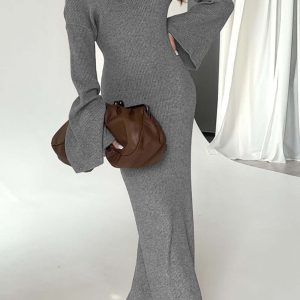 Chic Knitted Bell Sleeve Mermaid Dress for Y2K Fashion Lovers and Coquette Aesthetic Enthusiasts