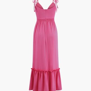 Chic Knotted Cutout Ruffle Split Long Dress for Y2K Aesthetic and Coquette Style